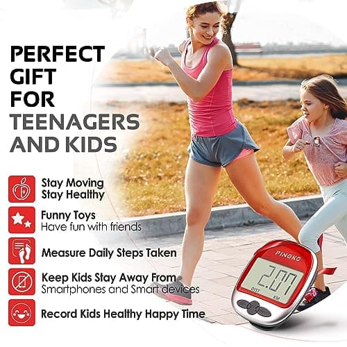 PINGKO Best Pedometer for Walking Accurately Track Steps Multi-Function Portable Sport Pedometers Step/Distance/Calories/Counter - Red… 4