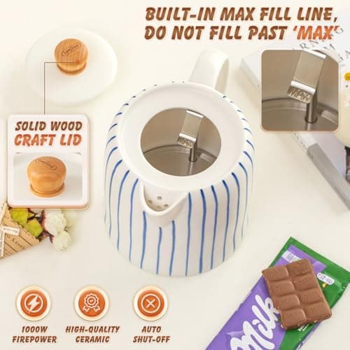 LONGSEED 1.0-Liter Ceramic Electric Kettle, 1000W Rapid Boil, Tea Kettles Pot & Hot Water Boiler For Coffee & Tea, Teapot Auto Shut-Off, Boil-Dry Protection 5