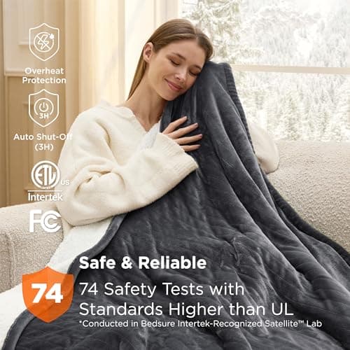 Bedsure Heated Blanket Throw Blanket - Fast Heating Electric Blanket, Soft Flannel Heated Throw with 4 Time Settings, 6 Heating Settings, Warm Gifts for Grandma Grandpa (50x60 inches, Dark Grey) 6