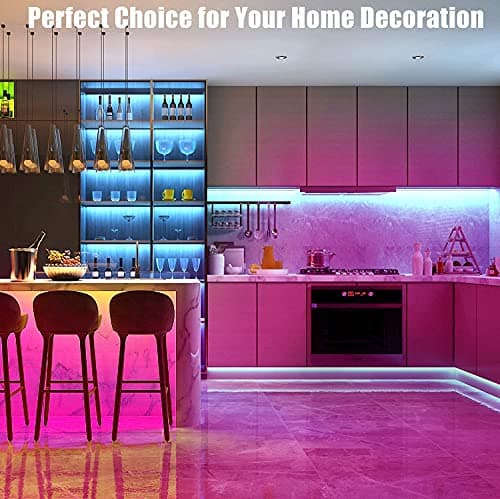 Keepsmile 50ft Led Lights for Bedroom, Bluetooth Smart APP Control RGB Color Changing Led Strip Lights with Remote Control and Power Adapter Led Lights for Room Kitchen Party Home Decoration 5