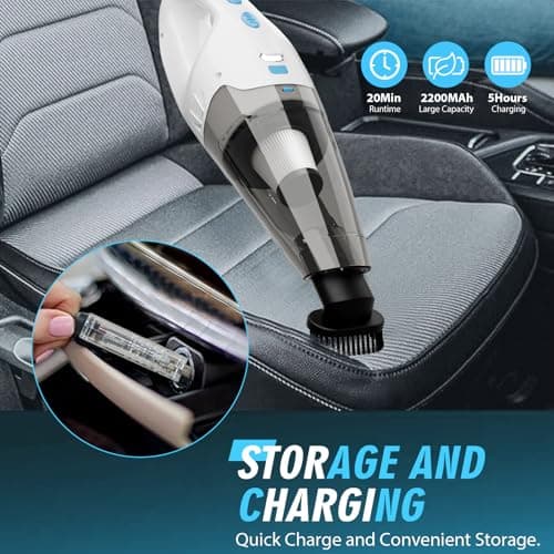 FUOAYOC Handheld Vacuum Cordless, 6KPA Strong Suction & 25 Mins Runtime, 1.6lbs Lightweight Hand Vacuum Cordless Rechargeable with HEPA Filter/LED Light/Multi-Accessories,for Home/Car/Office Cleaning 5