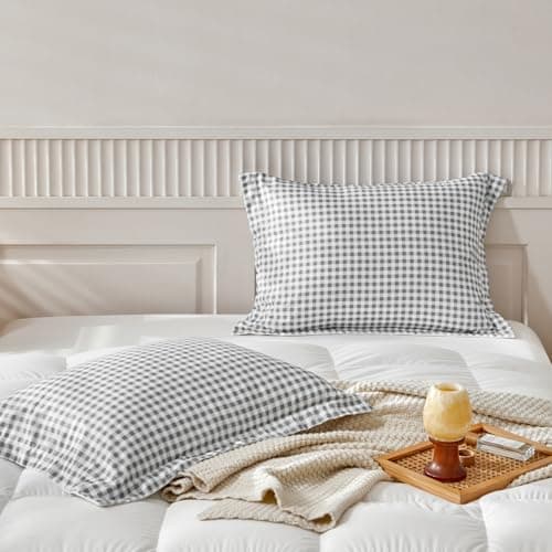 WARMDERN Buffalo Plaid Pillow Shams Set - Checkered & Gingham Pillow Covers (Queen/Standard) - Soft Microfiber - 20"x26" - White & Light Grey - Retro Farmhouse Style 6