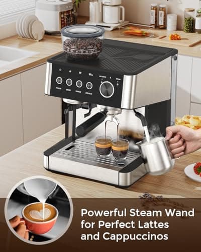 Electactic Espresso Machine with Grinder, 15 Bar Expresso Coffee Machines with Milk Frother Steam Wand, Professional Espresso Maker with Removable Water Tank, Cappuccino & Latte Machine for Home 6