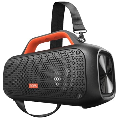 DOSS Extreme Boom Bluetooth Outdoor Speaker with 60W Mighty Sound, Deep Bass, 30H Playtime, USB-C, Bluetooth 5.3, IPX6 Waterproof with Portable Strap for Camping, Beach, Garage-Orange