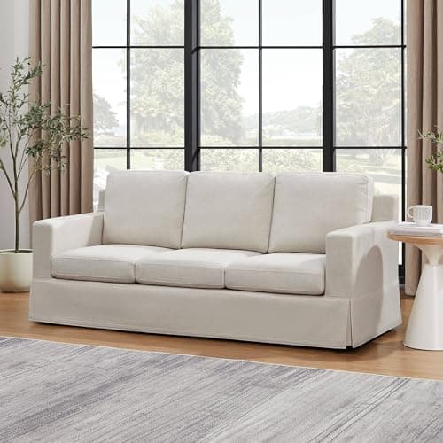 81" Linen Fabrics loveseat Sofa, 3 Seater Sofa Couch with Removable Cover Fabric, Modern Upholstered Sofa Couches with Armrests, Comfy Cloud Couches for Living Room, Bedroom, Apartment and Office