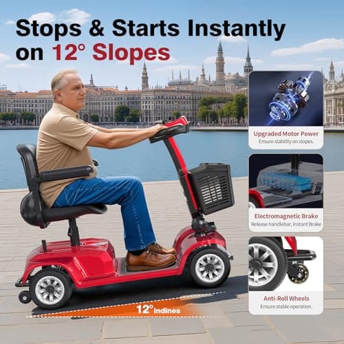 Heavy Duty Mobility Scooter for Seniors, Red,420 lbs Capacity -12.4 Miles Range 4 Wheel Electric Scooter with Seat, 20° Hill Climb, 300W Motor, Easy to Operate and Foldable 7