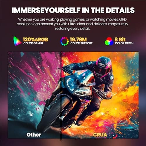 CRUA 32" Curved Gaming Monitor, 2K QHD 2560x1440P, 144Hz/165Hz Computer Monitors, 120% sRGB, FreeSync, Low Blue Light, 1800R VA Screen, HDMI 1.4/DP 1.2, Wall Mountable - Black 5