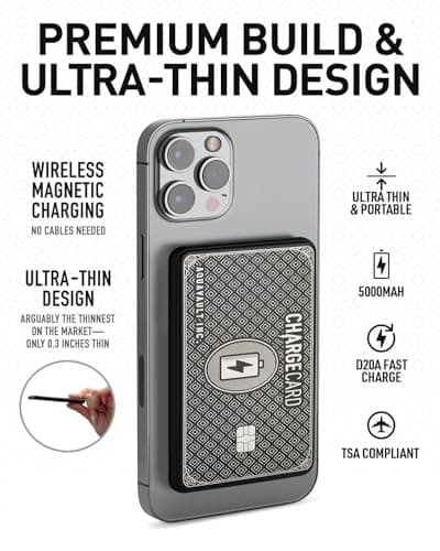 AquaVault Chargecard Magsafe Portable Charger 5000mAh 20W Fast Charge - Magnetic Power Bank, Ultra-Slim Battery Pack Compatible with iPhone 12-17 Series (Black) 2