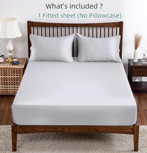 Bamboo Viscose Fitted Sheet Queen Size Only, 400 Thread Count, 8-16" Deep Pocket, Cooling Breathable Silky Smooth Soft Bottom Sheet for Hot Sleeper (Gray, Queen) 8