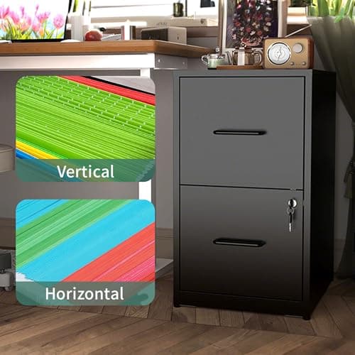 FLIXELIO 2 Drawer File Cabinet with Lock,Metal Vertical Filing Cabinets for Home Office,Heavy Duty File Storage Cabinet for Letter/Legal/A4/F4 Size File,Assembly Require (Black, Vertical 2 Drawer) 6
