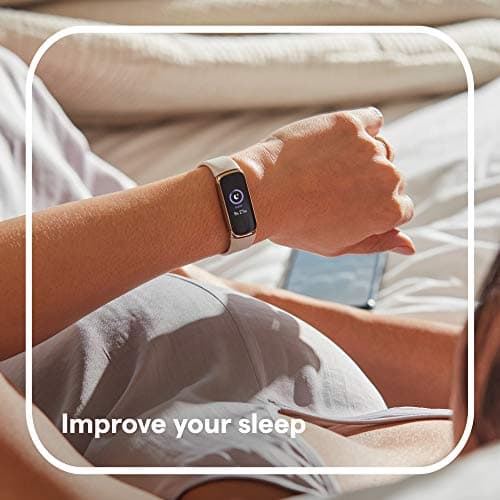 Fitbit Luxe Special Edition Fitness and Wellness Tracker, Gorjana Soft Gold Stainless Steel Parker Link Bracelet, One Size (S & L Peony Classic Bands Included) 6