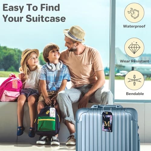 3 Pack Luxury Floral Luggage Tags, Durable PU Leather Suitcase Tags with Stainless Steel Cable Strap, Hidden ID Slot for Privacy Protection, Easy to Identify Waterproof Travel Accessories Gift (M) 5