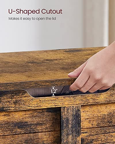 VASAGLE Storage Chest, Storage Bench with 2 Safety Hinges, Farmhouse Style, 15.7 x 39.4 x 18.1 Inches, for Entryway, Bedroom, Living Room, Rustic Brown ULSB061T01 7