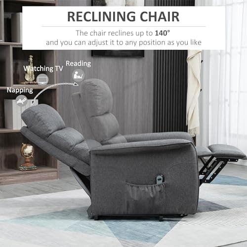 HOMCOM Power Lift Recliner Chair for Elderly, Easy Assembly, Fabric Lift Chair for Adults, Recliner Sofa with Remote Control, Side Pockets for Living Room, Gray 5
