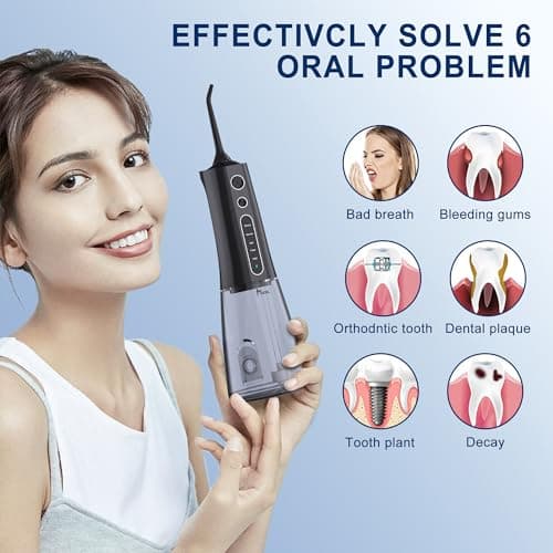 MOCEL Water Dental Flosser OLED Display Cordless Teeth Cleaning MOCEL 5 Modes Oral Irrigator 300ML Portable and USB C Rechargeable IPX7 Waterproof Floss Teeth Pick (Black) 7