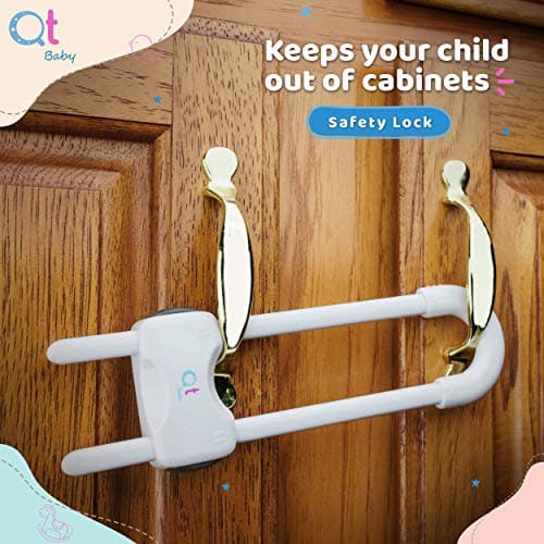 QT BABY Baby Proofing Cabinet Locks | Adjustable U Shaped Baby Safety Latches for Drawers, Fridge, Closet |Modern Baby Proofing Cabinet Lock with Extra Secure Lock Buttons (Pack of 2, White) 6