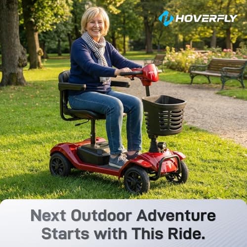 Hoverfly T4 Mobility Scooter for Seniors, Max 12.4-Mile Range & 3.7 mph, 3-Position Seat & Anti-slip Rear Wheel, Removed Battery&Quick Fold Design, Solid 9" Tire &330 lb Capacity, Ease of Assembly Red 6