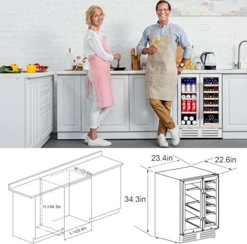 Velieta Wine and Beverage Refrigerator, 24 Inch Dual Zone Fridge with Glass Door, Built-In Cooler with Powerful and Quite Cool System/18 Bottles and 88 Cans Capacity Bverage Cooler 7