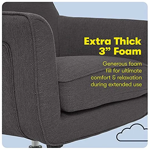 Serta Ashland Home Office Desk Chair with Button Tufted Mid-Back, Memory Foam Cushion and Padded Arms, Mid Century Modern Vanity Armchair with Wheels for Bedroom, Chrome Metal Base, Dark Gray 7