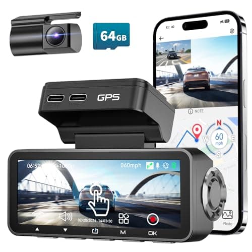 Dash Cam Front Rear, IMX415 Sensor 4K 30fps/2K 60fps+1080p, Touch Screen Dash Camera for Car, Voice Control, Built-in GPS WiFi, HDR Night Vision, 64GB Card, 160° Wide Angle, 24H Parking Monitoring