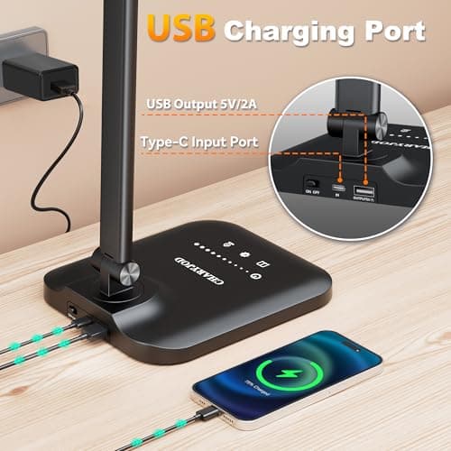 CHARYJOD LED Desk Lamp for Office Home, Height Adjustable Architect Desk Light with USB Adapter, Stepless Dimming Desk Lamp Light for Reading, Study, Workbench 2