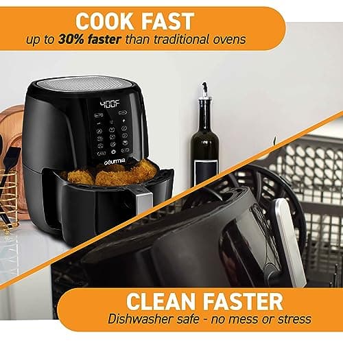 Gourmia Air Fryer Oven Digital Display 5 Quart Large AirFryer Cooker 12 1-Touch Cooking Presets, XL Air Fryer Basket 1500w Power Multifunction Black and Stainless Steel Accents FRY FORCE GAF536 6