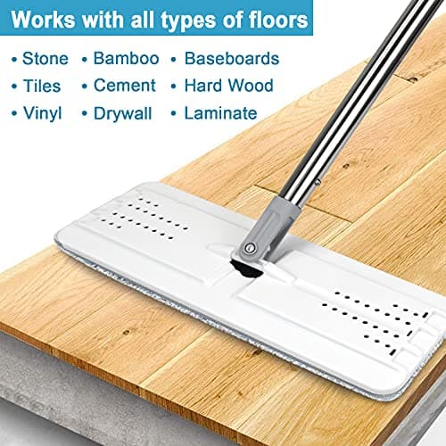 BOSHENG Mop and Bucket with Wringer Set, Hands Free Flat Floor Mop and Bucket, 3 Washable Microfiber Pads Included, Wet and Dry Use, Home Floor Cleaning System for All Floor Types and Windows 7