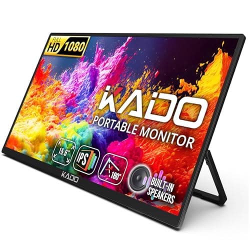 Kado Portable Monitor 15.6-inch FHD 1080p, 45W Reverse Charging Ultra-Slim Laptop Monitor 1920x1080 with Built-in Speakers, IPS Display 180° Kickstand for PC, Mac, Phone, Xbox, PS5, USB-C & Mini HDMI