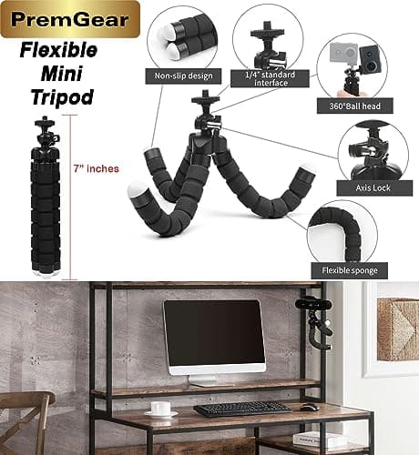 Logitech Brio Ultra 4K HD Pro Webcam for PC & Laptop, for Video Meating & Gaming with Noise-Canceling Microphone, Camera Lens Cover, Pouch + PremGear Flexible Tripod, Cord Organizer Ties & Cloth 6