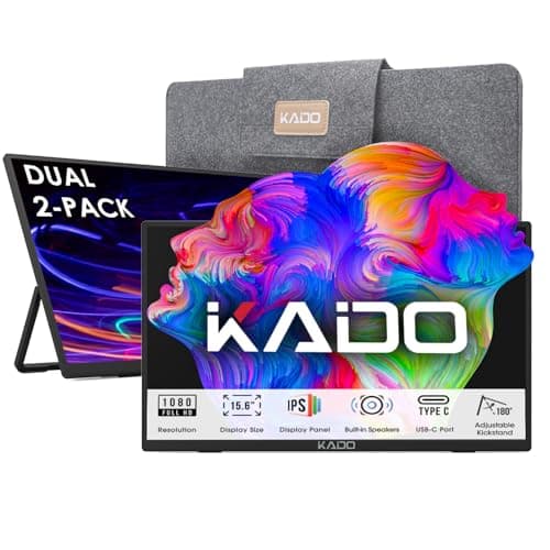 Kado Dual Portable Monitor Setup - 2-Pack 15.6-inch FHD Portable Monitor for Laptop, 1920x1080 IPS mini-HDMI USB Type-C Laptop Screen Extender Built-in Speakers, Stacked Desk Setup for Office Gaming