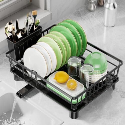 CosyPic Dish Drying Rack for Kitchen Counter, Stainless Steel Drainer Anti Rust, Smart Drainage System Drainboard with Detachable Cutlery Holder, Handwash Dish Helper for Home, Apartment Space Saving