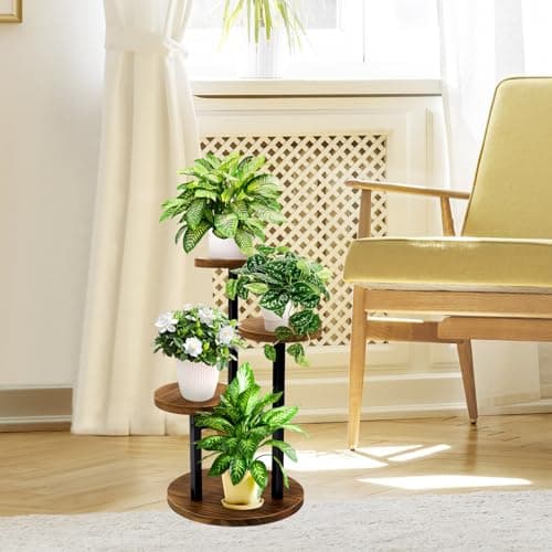 GEEBOBO 3 Tier Plant Stand Indoor, Metal Wood Plant Stands For Indoor Plants Multiple, Corner Tiered Flower Plants Shelf Stand for Living Room Bedroom, Brown 7