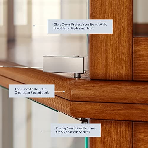 BELLEZE Lighted Curio Cabinet Corner Display Case for Living Room, China Hutch with Tempered Glass Doors and Shelves, Wooden Accent Cabinet, Bar and Liquor Storage Area - Ashfield (Oak) 6