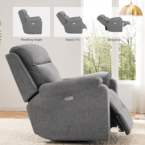 LARMACE Power Swivel Recliner Chair Rocker Glider Overstuffed Rocking Recliner Electric Reclining Sofa Chair for Living Room, Grey 6