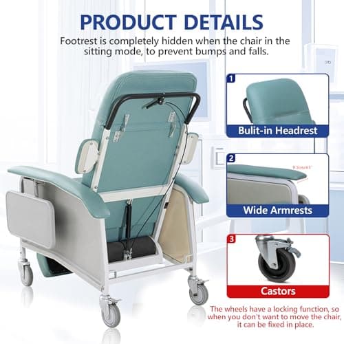 Helsevesen Heavy Duty Bariatric Geri Chair，Clinical Care Geri Chair Recliner, Medical Recliner Chair with Armrests and Tray, Extra Wide Seat, 500 Pound Weight Capacity，Jade 5