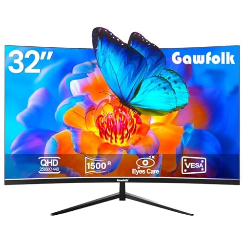 Gawfolk Monitor 32 inch Computer Monitor QHD (2560 x 1440) 2K 1500R Curved Computer Monitors 75HZ PC Monitors VA Screen for Home, Office and Dormitory,Support Wall Mount- Black