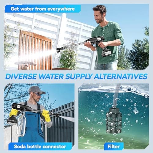 Aihand Cordless Pressure Washer, 986PSI Portable Power Cleaner with 4.0 Ah Battery, 6-IN-1/0-180° Nozzles, 3 Faucet Adapters, Handheld High-Pressure Car Washer for Fences/Patios, Charger Included 7