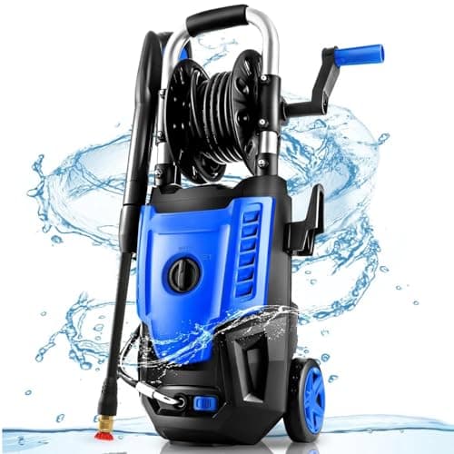 4800PSI Electric Pressure Washer- 3.8GPM High Power Washer with 33FT Hose Reel, 4 Spray Tips and Soap Bottle for Car Washing, Fence Cleaning, Patio Maintenance（Upgraded） (Blue)