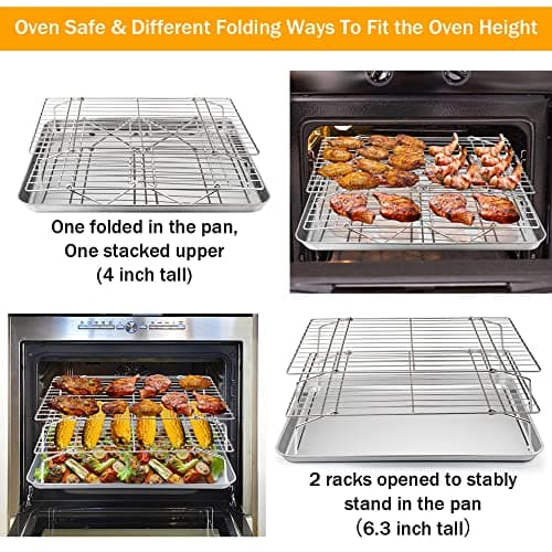 TeamFar Cooling Rack, 5-Tiers Stainless Steel Baking Cooling Wire Rack for Baking Roasting Cooking, Healthy & Firmly Weld, Stackable & Collapsible, Dishwasher Safe, 15”x10” 5