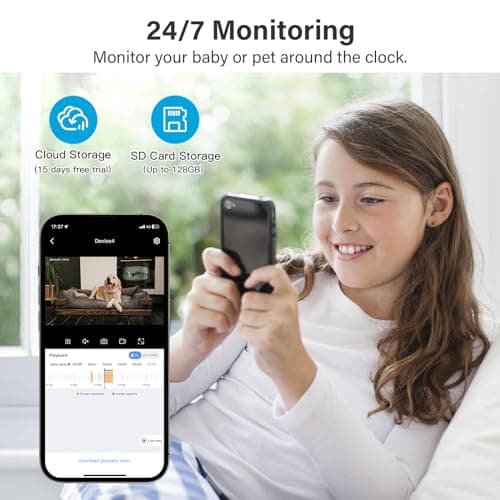 Jennov 2K Pet Dog Cat Camera, 360° Home Security Camera with One-Click Talk, WiFi Baby Camera Monitor with Motion Detection/Color Night Vision/Auto Tracking for Home Indoor &Outdoor Security 7