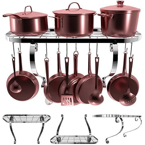 Vdomus Hanging Pot Rack Organizer, Wall Mounted Kitchen Pan Organizer Pots and Pan Storage with 10 hooks, Kitchen cookware Storage Organizer, 24 by 10-inch (sliver) 7