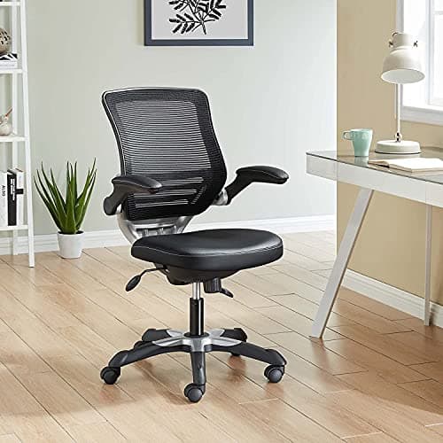 Modway Edge Mesh Back and White Vinyl Seat Office Chair With Flip-Up Arms - Computer Desks in Black 13