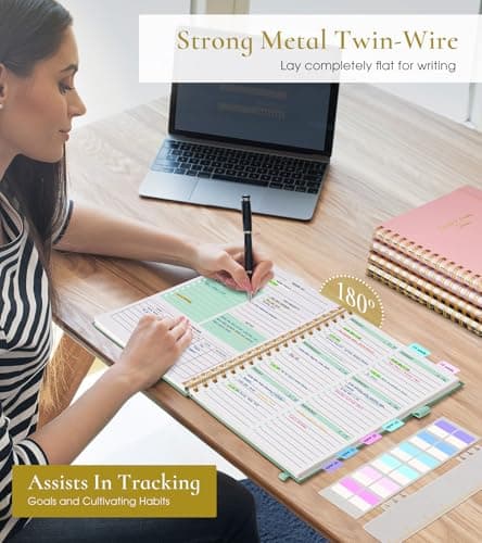 Undated Weekly and Monthly Planner, B5 Large Weekly To Do List Notebook with Goal & Habit Tracker Organizer, Hardcover Spiral Bound Blank Monthly Planner for Work School Home 7.4" x 9.64" Green 6