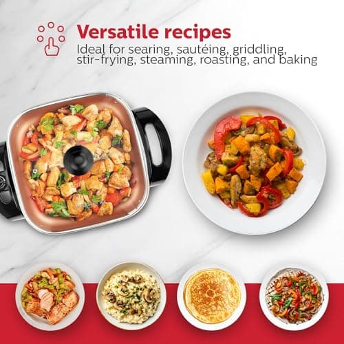 Holstein Housewares 12-Inch Electric Skillet - 1400W Electric Pan with Adjustable Temperature Control, PFOA-Free Non-Stick Coating, Cool-Touch Handles, Multi-Function Cooker, Copper & Black 7