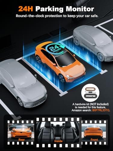 Nanoby 4K 3 Channel Dash Cam Front and Rear Inside, Built-in 5.8GHz WiFi GPS, 64GB Card Included, 4K+1080P+1080P Dash Camera for Cars, 3.18'' IPS Screen Dashcam with G-Sensor, 24H Parking Monitor 7