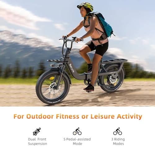 30 MPH Foldable Electric Bikes for Adults 1500W Peak Motor Ebike 20 inch Fat Tire E Bike with 100 Miles Max Range 48V Removable Battery Ebikes Electric Bicycle with Front Suspension 7 Speed E-bike 6