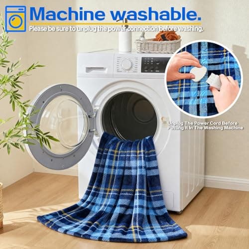 Electric Blanket Heated Throw, Soft Flannel 50"x60" Plaid Heating Blanket with 8 Hours Auto Off 10 Fast Heating Levels Machine Washable Sherpa Heated Blanket with Overheating Protection 7
