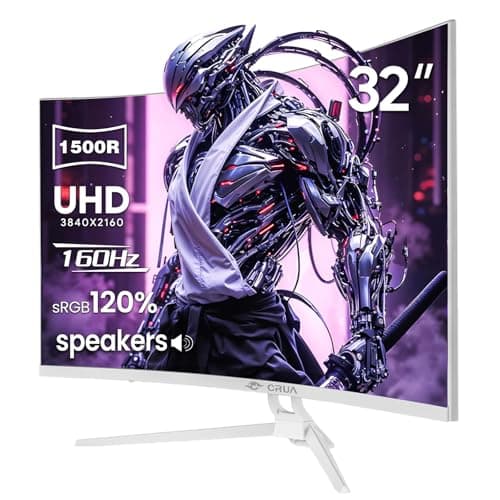 CRUA 32" Curved Gaming Monitor, 144Hz/160Hz 4K UHD(3840 * 2160P) 1500R VA Screen, Supports AMD Freesync, 120% sRGB, Built-in Speakers, RGB Lighting, Wall Mountable Installs(HDMI 2.1/DP 1.4)-White