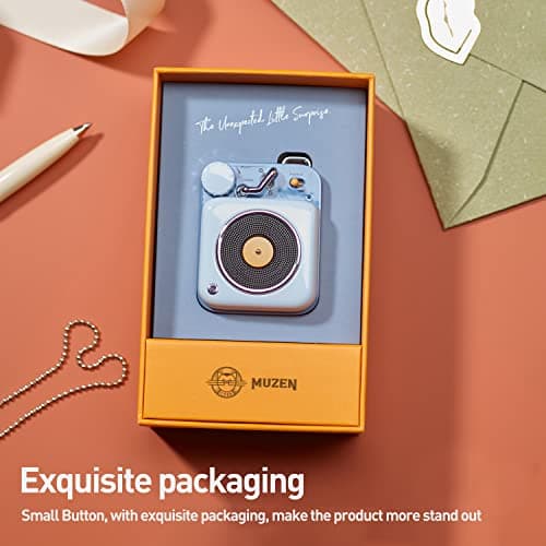 Muzen Mini Bluetooth Speaker, Button Small Cute Portable Metal Retro Wireless Speaker with Loud Volume Great Sound and Portable Lanyard & Gift Bag for Office Classic Vintage Decor 6