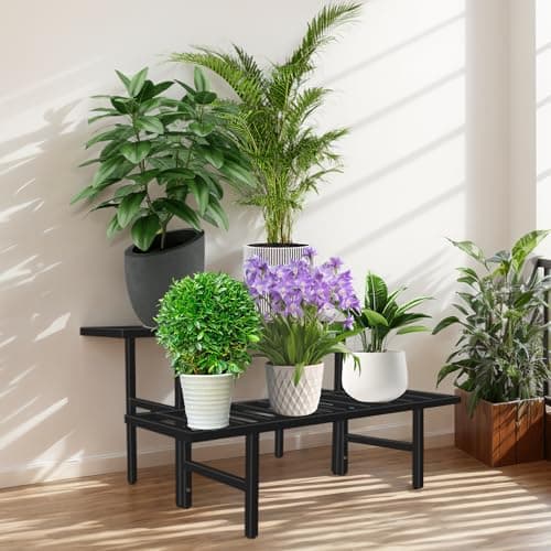 LLAXERGU Plant Stand Indoor Outdoor, Heavy Duty Iron Pedestal Stands Metal Plant Stand for Indoor Outdoor, 2-Tier Sturdy Flower Stand Display Plant Shelf 5